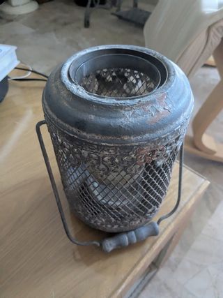 Farol de metal gris - Portavelas