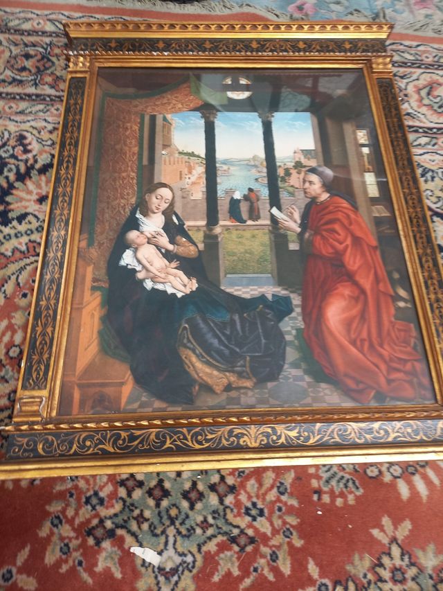 Lámina religiosa antigua con marco dorado