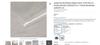 Funda nórdica beige cama 135/140cm algodón