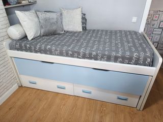 Cama nido juvenil azul y blanca