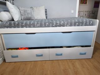 Cama nido juvenil azul y blanca