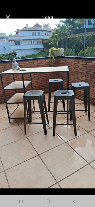 Mesa y 4 sillas terraza - metal y madera