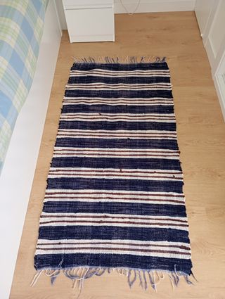 Alfombras algodón azul marino y blanco.