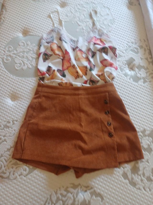 Conjunto falda y top - marrón y blanco