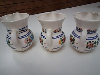 3 Jarras cerámica pintada, floral vintage