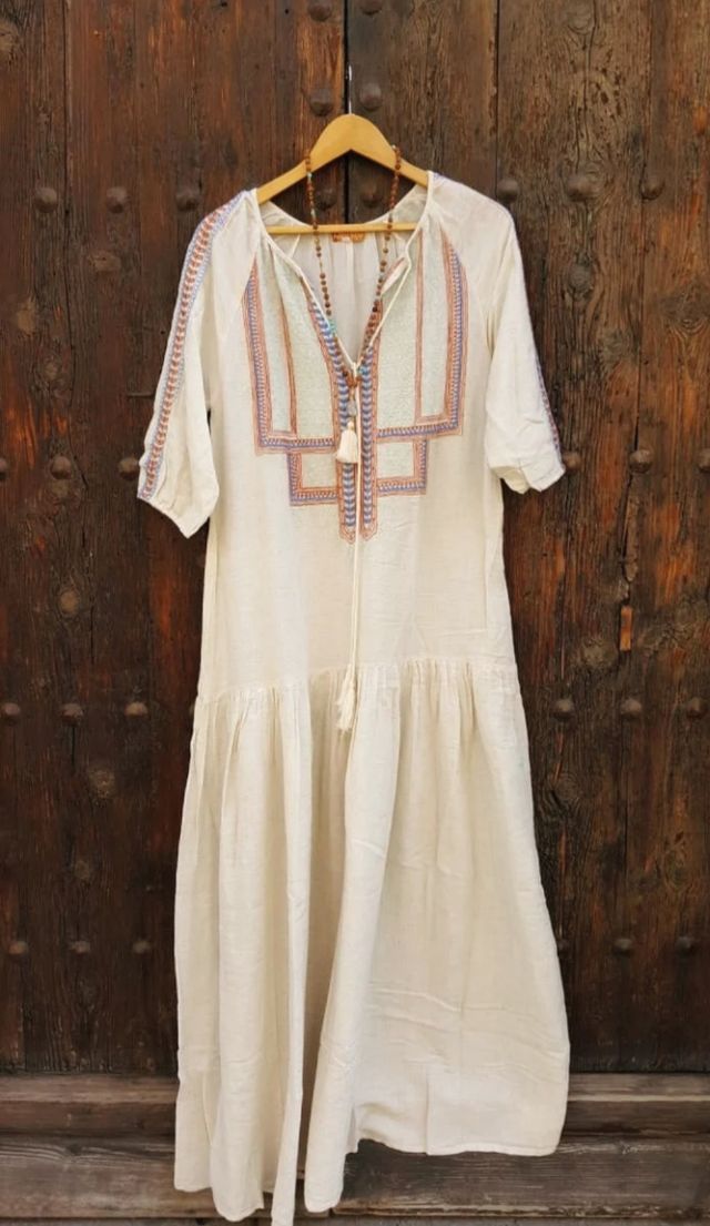 Vestido boho largo beige