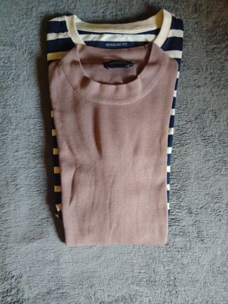 2 Camisetas hombre - Azul Marino de rayas y Rosa p