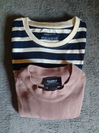 2 Camisetas hombre - Azul Marino de rayas y Rosa p