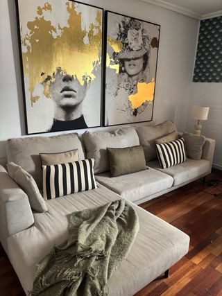 Sofá chaise longue beige - tela