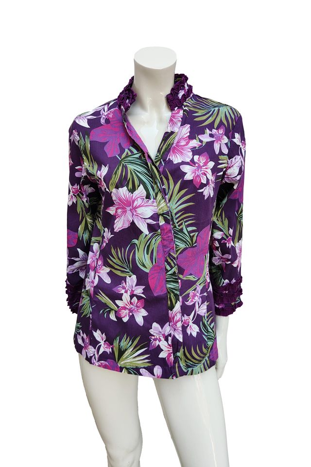 Almatrichi Madrid Cotton Floral Ruches Shirt Large