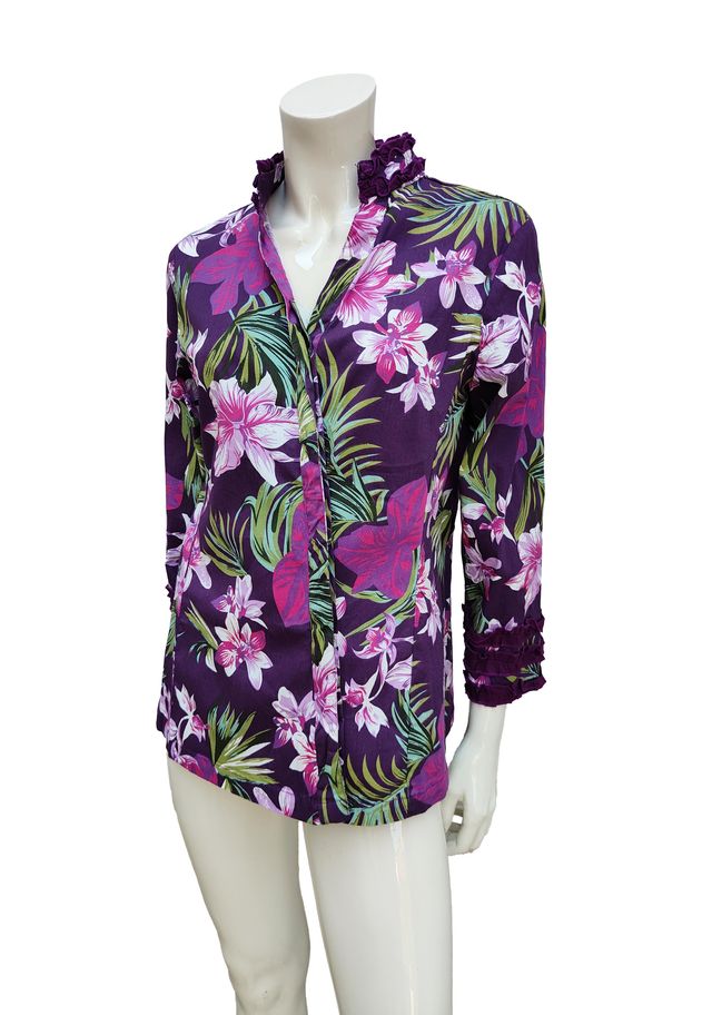 Almatrichi Madrid Cotton Floral Ruches Shirt Large