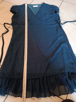 Vestito in crêpe-chiffon blu a pois bianco