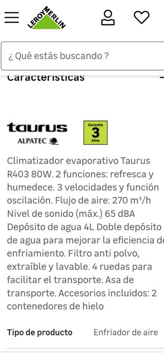 Climatizador evaporativo Taurus ALPATEC