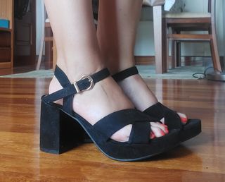Sandalias tacón negras mujer