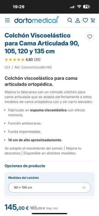 Colchón geriátrico 90x190