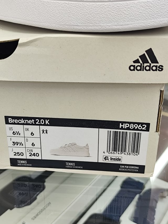 Zapatillas Adidas Breaknet 2.0 K blancas, talla 39