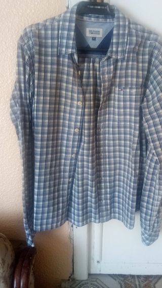 Camisa Tommy Hilfiger M - cuadros azul y blanco