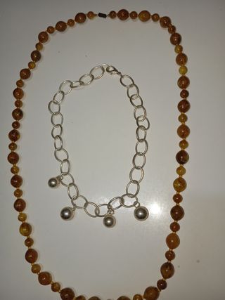 Collar imitación ámbar y gargantilla dijes de bola