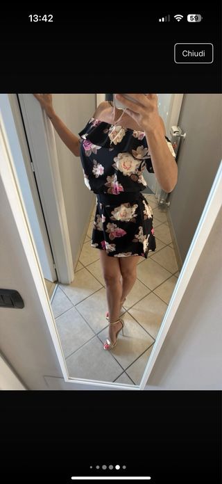 Vestito floreale nero-rosa estivo