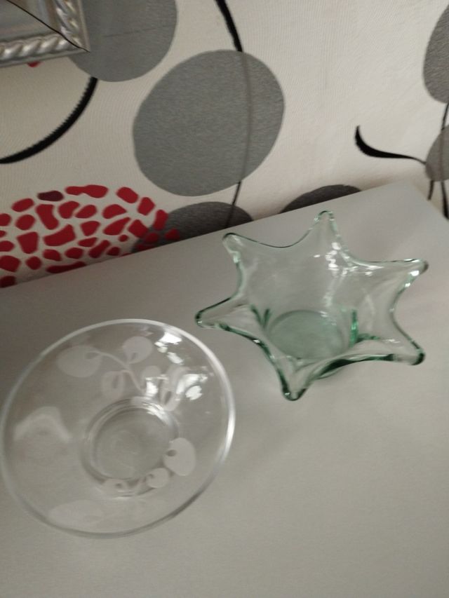 2 piezas cristal: portavelas & cuenco