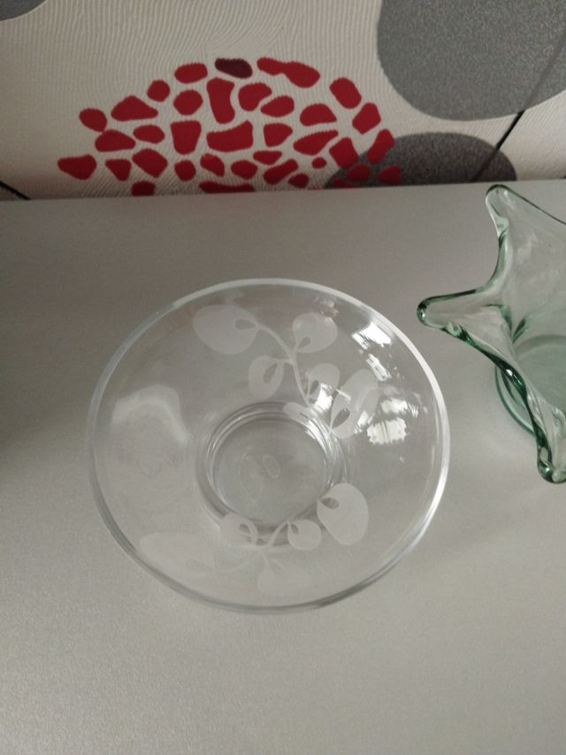 2 piezas cristal: portavelas & cuenco