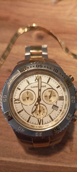 Reloj Lanscotte cronógrafo dorado y plateado