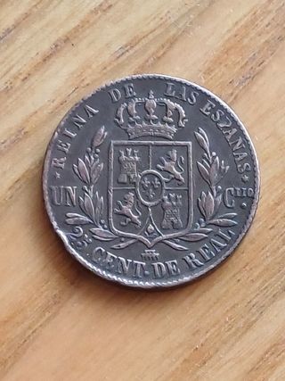Moneda 25 Céntimos Real Isabel II 1864