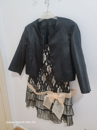 Vestido negro y beige