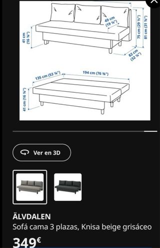 Sofá cama IKEA ALVDALEN gris
