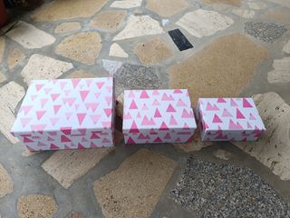 3 Caixas Decoração - Rosa & Branco