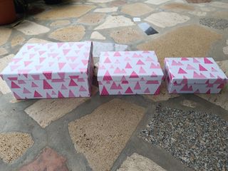 3 Caixas Decoração - Rosa & Branco