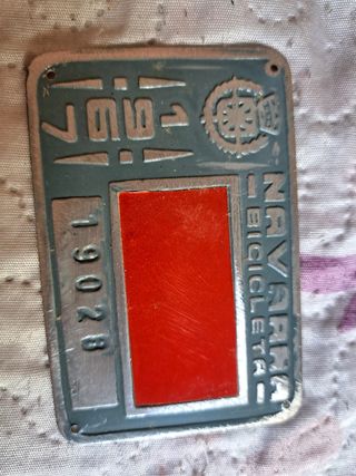 Placa bicicleta antigua 1967