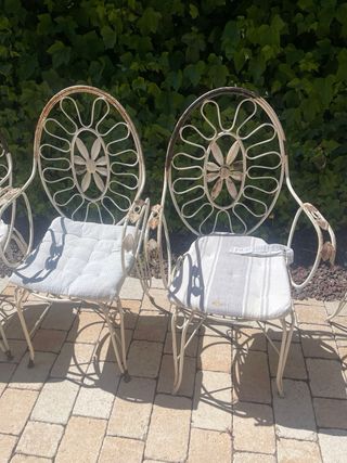6 sedie e 2 panche da giardino doppie in metallo bianco