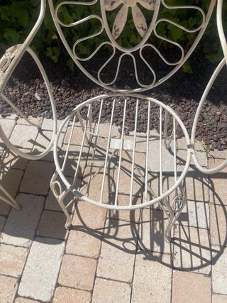 6 sedie e 2 panche da giardino doppie in metallo bianco