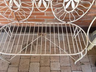6 sedie e 2 panche da giardino doppie in metallo bianco