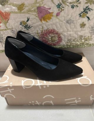 Zapatos tacón negros ante