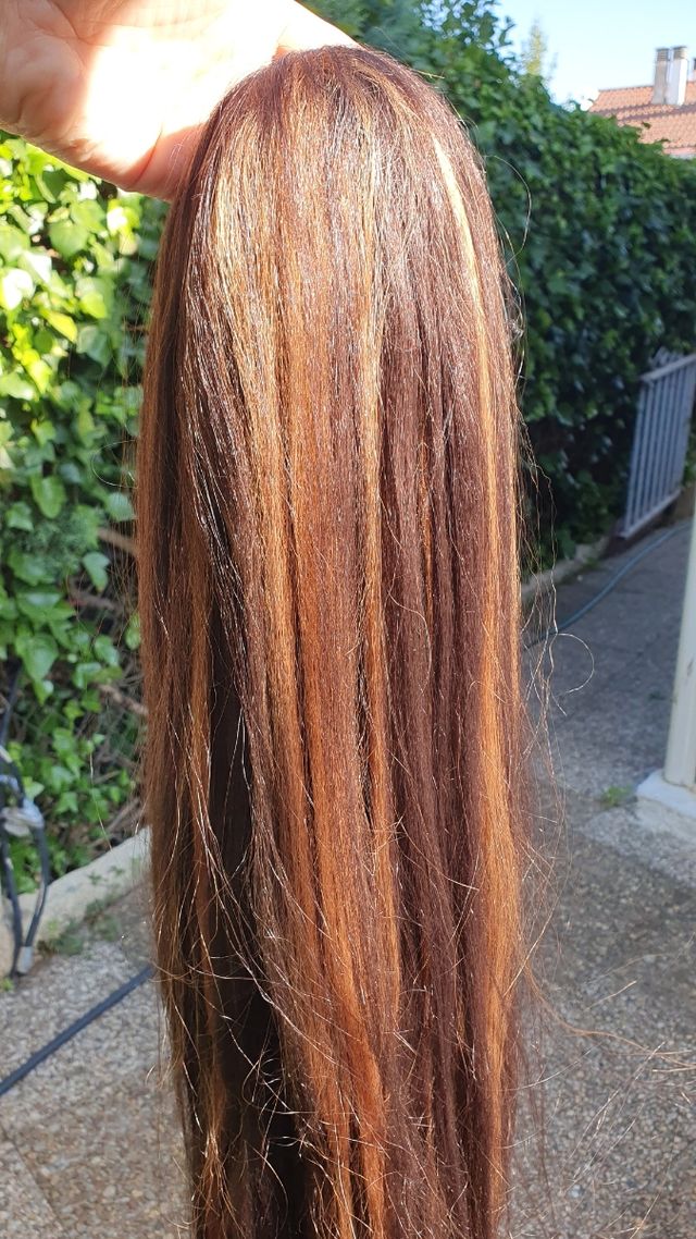 Coleta postiza marrón y dorada