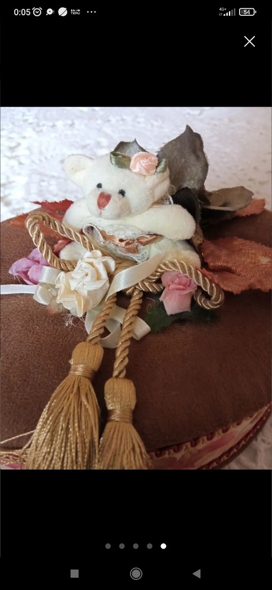 Scatola vintage in velluto marrone e rosa