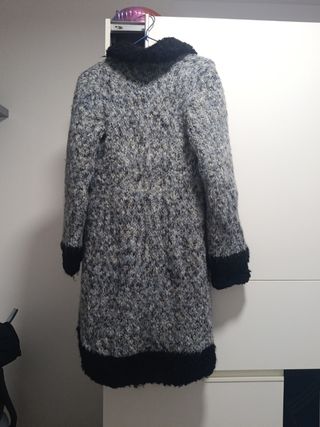 Abrigo lana gris-negro, hecho mano, puesto 2 veces