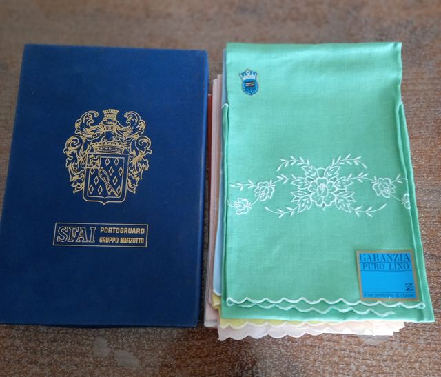 6 Asciugamani puro Lino Ricamati vintage