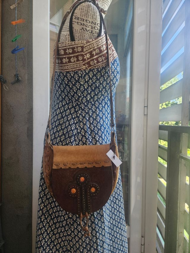 Bolso vintage 70s cuero - Boho chic único