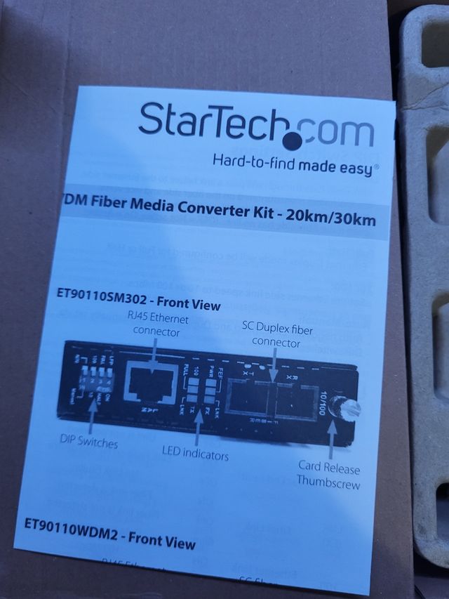 Convertidor StarTech 10/100 Mbps Ethernet a Fibra