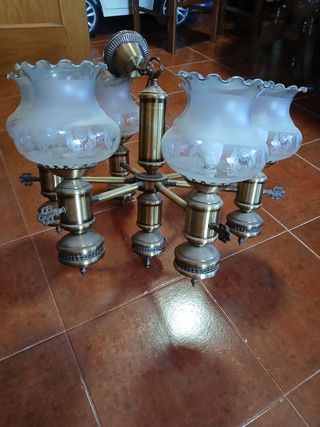 4 lámparas antiguas de metal y cristal