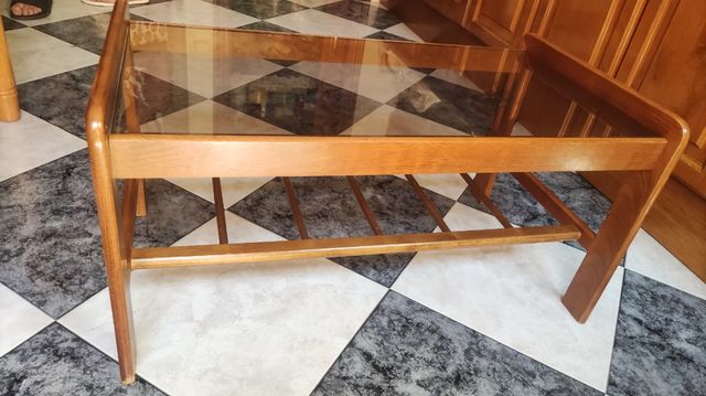 Mesa centro cristal madera vintage