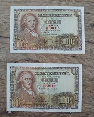 2 Billetes 100 Pesetas España 1948
Correlativos