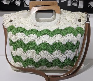 Bolso rafia verde y blanco