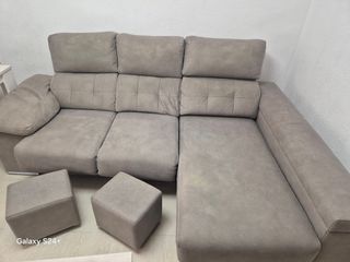 Sofá chaise longue gris - 2 puffs no se hace envío