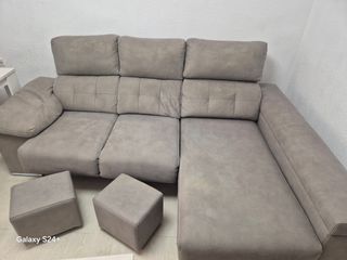 Sofá chaise longue gris - 2 puffs no se hace envío