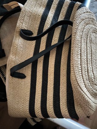 Bolso rafia rayas beige-negro