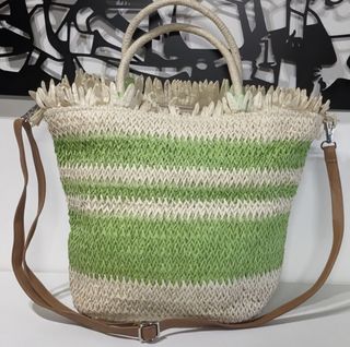 Bolso rafia beige y verde